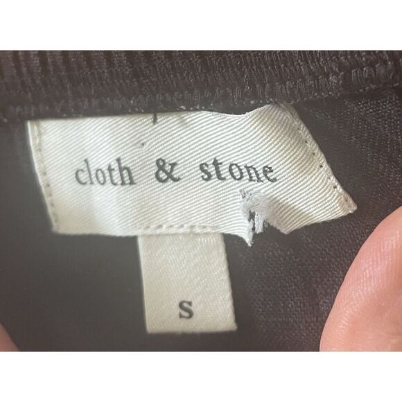 Cloth & Stone Black Puff Sleeve Romper EcoVero Sz S Smocked Waist - Picture 2 of 7